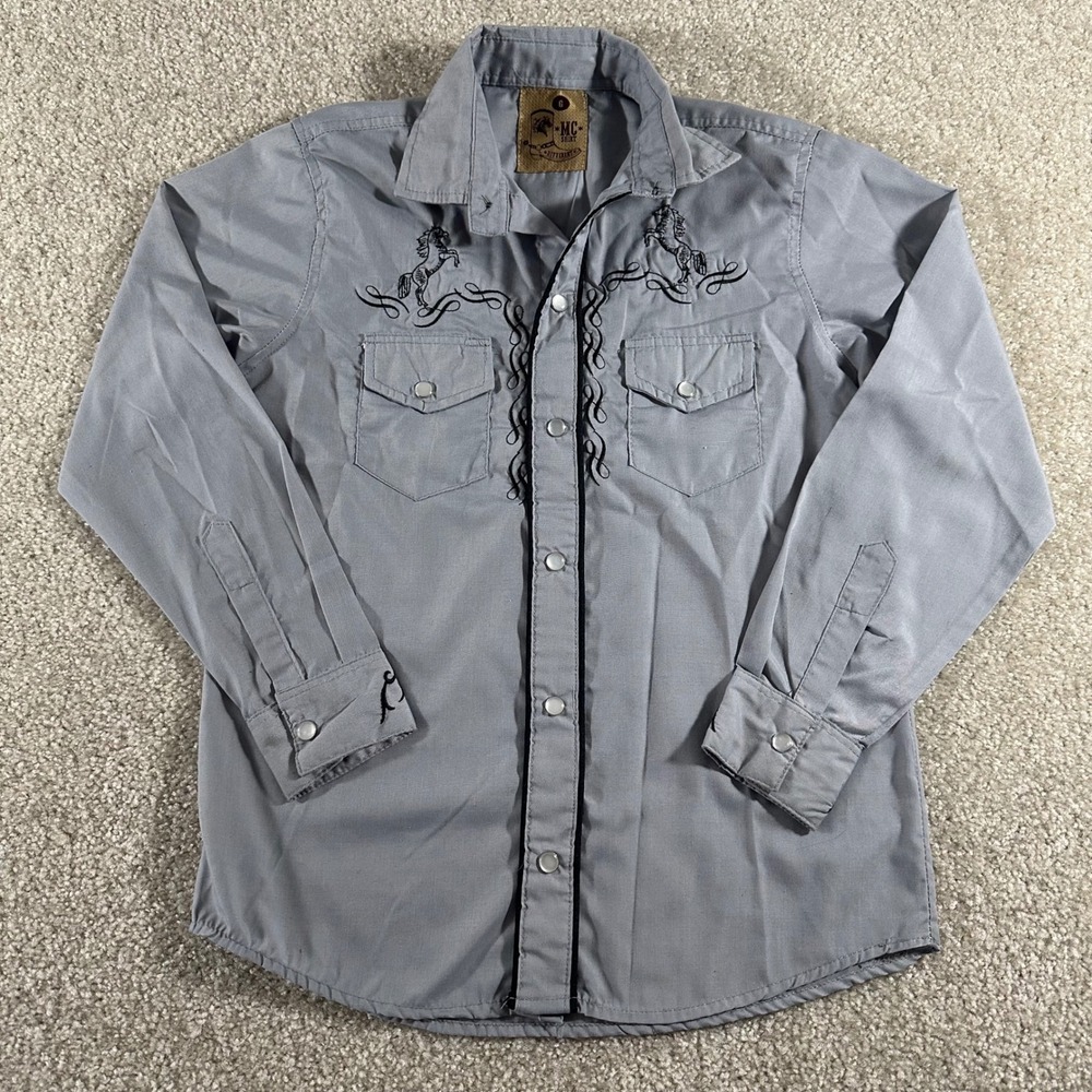 MC Shirt Different Mens Gray Western Horse Embroidered Pearl Snap Shirt Size G